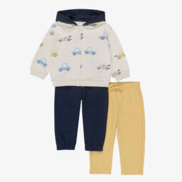 Mayoral-Boys Beige & Navy Hooded Tracksuit with Car Print | Childrensalon
