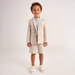 Mayoral-Boys Beige Single Breasted Cotton Blazer | Childrensalon