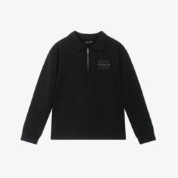Mayoral Nukutavake-Boys Black Half-Zip Jersey Polo Shirt | Childrensalon