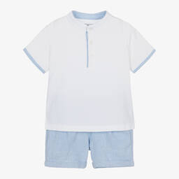 Mayoral Boys Blue Check Cotton Shorts Set Childrensalon