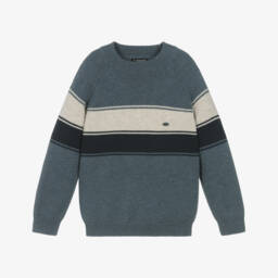 Mayoral-Boys Blue Cotton & Wool Knit Striped Sweater | Childrensalon