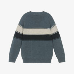 Mayoral-Boys Blue Cotton & Wool Knit Striped Sweater | Childrensalon