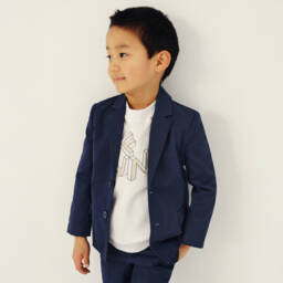 Mayoral-Boys Blue Single Breasted Cotton Blazer | Childrensalon