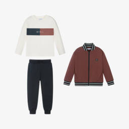 Mayoral-Boys Burgundy Red & Navy Blue 3 Piece Cotton Tracksuit | Childrensalon