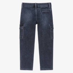 Mayoral-Boys Dark Blue Denim Straight Fit Cargo Jeans | Childrensalon