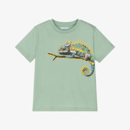 Mayoral-Boys Green Cotton Chameleon T-Shirt | Childrensalon