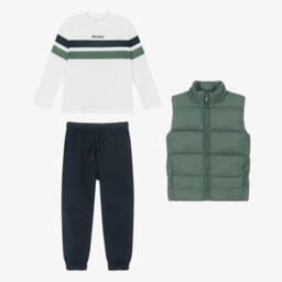 Mayoral-Boys Green Gilet & Navy Blue Trouser Set | Childrensalon