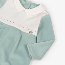 Mayoral Для новорожденных-Boys Green & Ivory Ribbed Velour Babygrow | Childrensalon