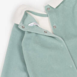 Mayoral Для новорожденных-Boys Green & Ivory Ribbed Velour Babygrow | Childrensalon