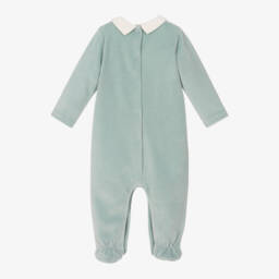 Mayoral Для новорожденных-Boys Green & Ivory Ribbed Velour Babygrow | Childrensalon