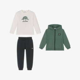 Mayoral-Boys Green & Navy Blue Cotton Dinosaur Tracksuit Set | Childrensalon