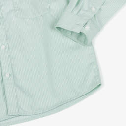 Mayoral-Boys Green Striped Cotton Long-Sleeved Shirt | Childrensalon