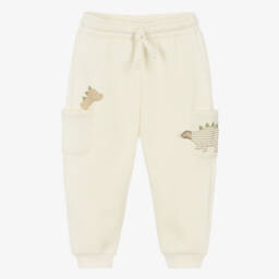 Boys Ivory Cotton Jersey Dino Joggers