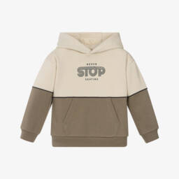 Mayoral-Boys Ivory & Dark Beige Cotton Jersey Hoodie | Childrensalon
