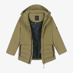 Mayoral Nukutavake-Boys Khaki Green Hooded & Padded Coat | Childrensalon