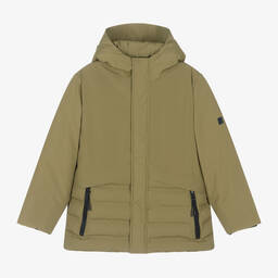 Mayoral Nukutavake-Boys Khaki Green Hooded & Padded Coat | Childrensalon