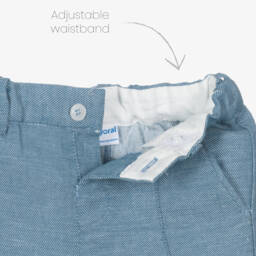 Mayoral-Boys Mid-Blue Marl Cotton Trousers | Childrensalon