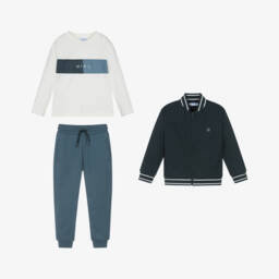 Mayoral-Boys Navy Blue 3 Piece Cotton Tracksuit | Childrensalon