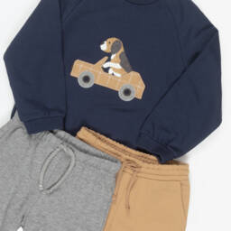 Mayoral-Boys Navy Blue & Beige Driving Dog Tracksuit Set | Childrensalon