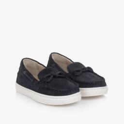 Mayoral-Boys Navy Blue Suede Leather Loafers | Childrensalon