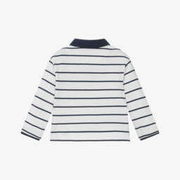 Mayoral-Boys White & Blue Striped Cotton Polo Top | Childrensalon