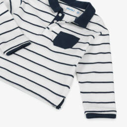 Mayoral-Boys White & Blue Striped Cotton Polo Top | Childrensalon