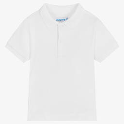 Mayoral-توب بولو أطفال ولادي قطن بيكيه لون أبيض | Childrensalon