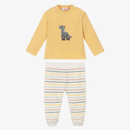 Mayoral Newborn-Boys Yellow Cotton Dinosaur 2 Piece Babygrow | Childrensalon