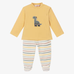 Mayoral Newborn-Boys Yellow Cotton Dinosaur 2 Piece Babygrow | Childrensalon