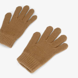 Mayoral-Dark Beige Knitted Gloves | Childrensalon
