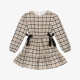 Mayoral-Girls Beige & Black Check Cotton Dress | Childrensalon