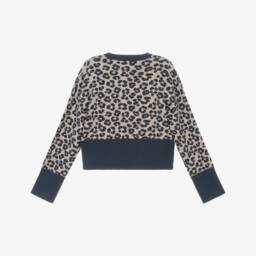 Mayoral-Girls Beige & Blue Leopard Knit Jumper | Childrensalon