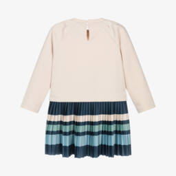 Mayoral-Girls Beige & Blue Pleated Dress with Stripes | Childrensalon