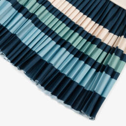 Mayoral-Girls Beige & Blue Pleated Dress with Stripes | Childrensalon