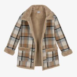 Mayoral-Girls Beige Checked Coat | Childrensalon