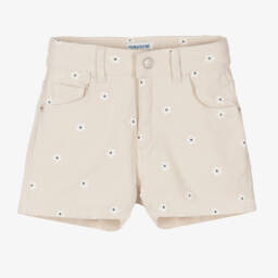 Mayoral Girls Beige Cotton Twill Shorts Childrensalon