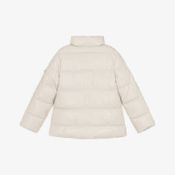 Mayoral-Girls Beige Faux Leather Puffer Coat with Black Zip | Childrensalon