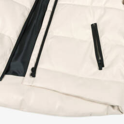 Mayoral-Girls Beige Faux Leather Puffer Coat with Black Zip | Childrensalon