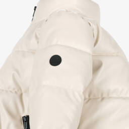 Mayoral-Girls Beige Faux Leather Puffer Coat with Black Zip | Childrensalon