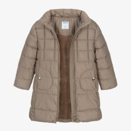 Mayoral-Girls Beige Hooded Puffer Coat | Childrensalon
