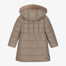 Mayoral-Girls Beige Hooded Puffer Coat | Childrensalon