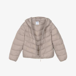 Mayoral-Girls Beige Hooded Puffer Jacket | Childrensalon