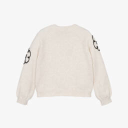 Mayoral-Свитер бежевый вязаный с черными цветами для девочек | Childrensalon