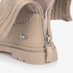 Mayoral-Ботинки с манжетами из ребристой вязки бежевые кожаные для девочек | Childrensalon