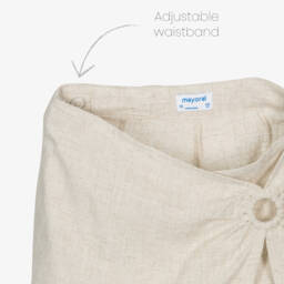 Mayoral-Girls Beige Linen Blend Wrap-Front Skort | Childrensalon