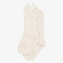 Mayoral-Носки бежевые с тюлевыми бантами для девочек | Childrensalon