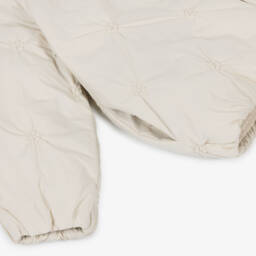 Mayoral-Girls Beige Quilted Jacket with Sherpa Fleece Collar | Childrensalon