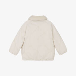 Mayoral-Girls Beige Quilted Jacket with Sherpa Fleece Collar | Childrensalon