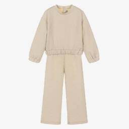 Mayoral-طقم بنطلون جيرسي مضلع لون بيج للبنات  | Childrensalon