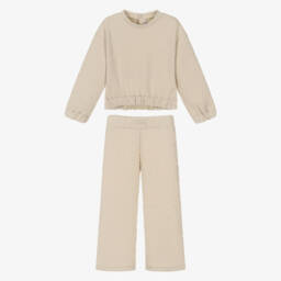 Mayoral-طقم بنطلون جيرسي مضلع لون بيج للبنات  | Childrensalon